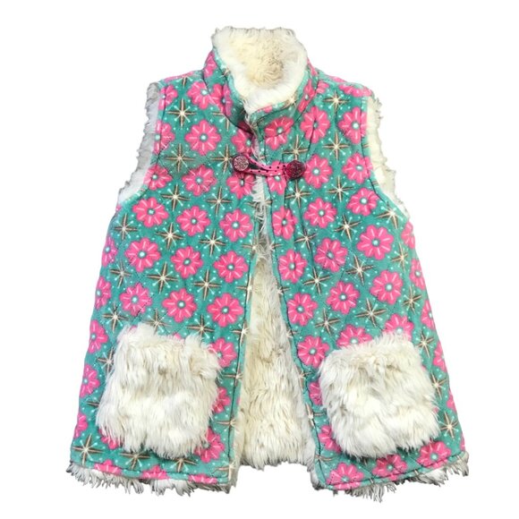 Matilda Jane Reversible Clear Day Vest Girls Size 8 Faux Fur and Quilted Floral‎ - Picture 1 of 12
